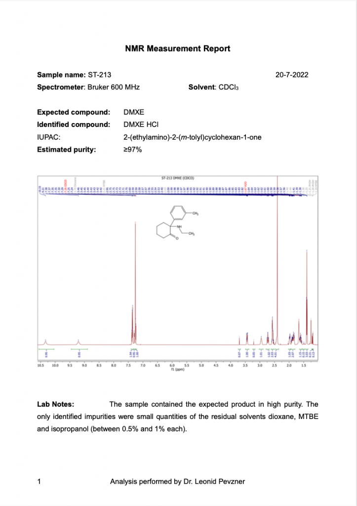 DMXE NMR Report Screenshot